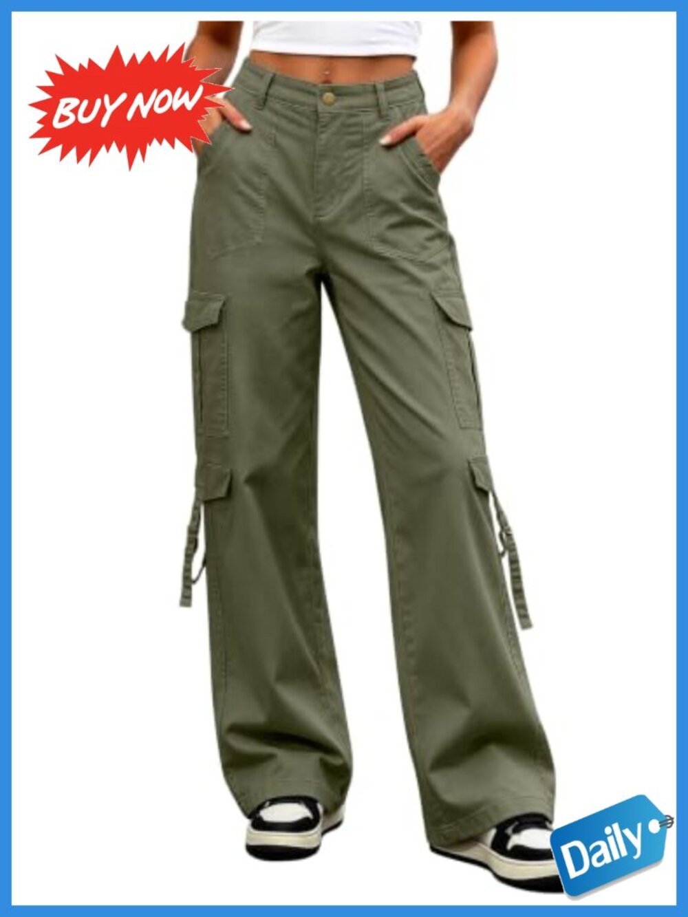 Eddoyee High Waisted Cargo Pants Wide Leg Hiking Pants for Women